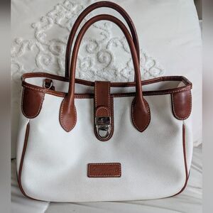 Dooney & Bourke Archives-Pebble Leather Tuck Lock Tote-White/British Tan NEW